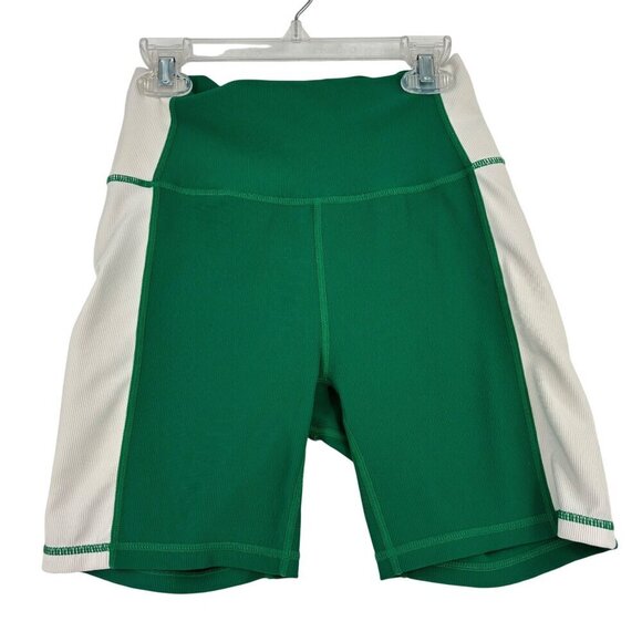 Wilo The Label Ribbed Bike Shorts Womens Size S Emerald Green Stretch High Rise - Picture 2 of 9